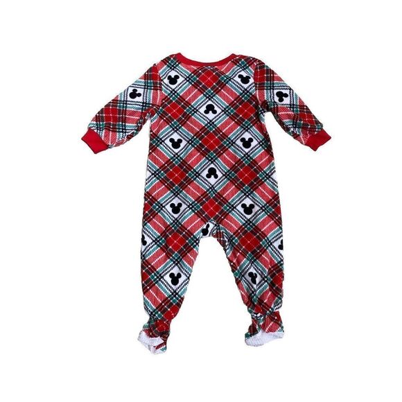 DISNEY Mickey Mouse Baby Plaid One-Piece Footed Zip Pajamas 12 M - Picture 2 of 3